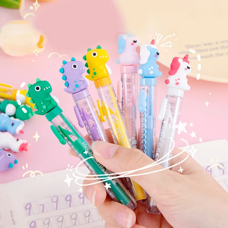 Cute Cartoon Retractable Pencil Eraser Kawaii Portable Push-pull Pencil Erasers School Student Child Office Stationery Supplies