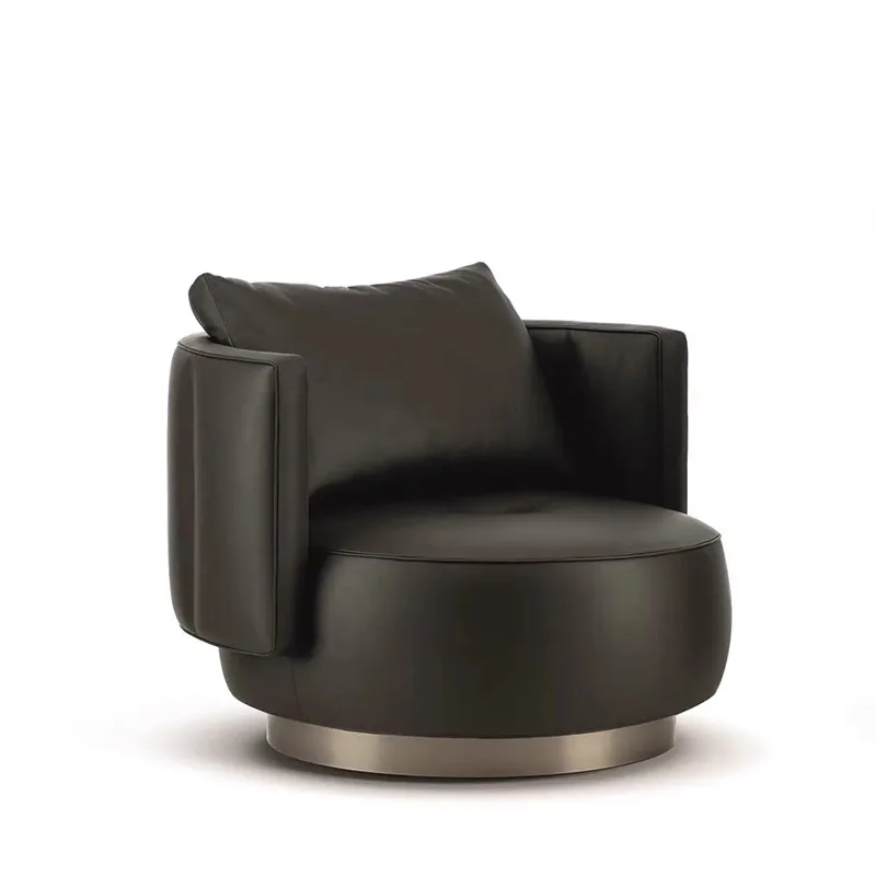 Italian luxury leather single sofa chair, suitable for home 360 ° revolving recliner with stainless steel legs