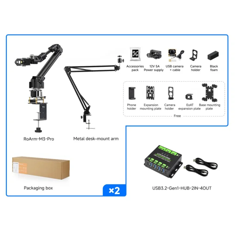 

5 + 1 DOF High-Torque Serial Bus Servo Dual Robotic Arm AI Kit, Supports Hugging Face LeRobot AI Robotic Project, Based On ESP32