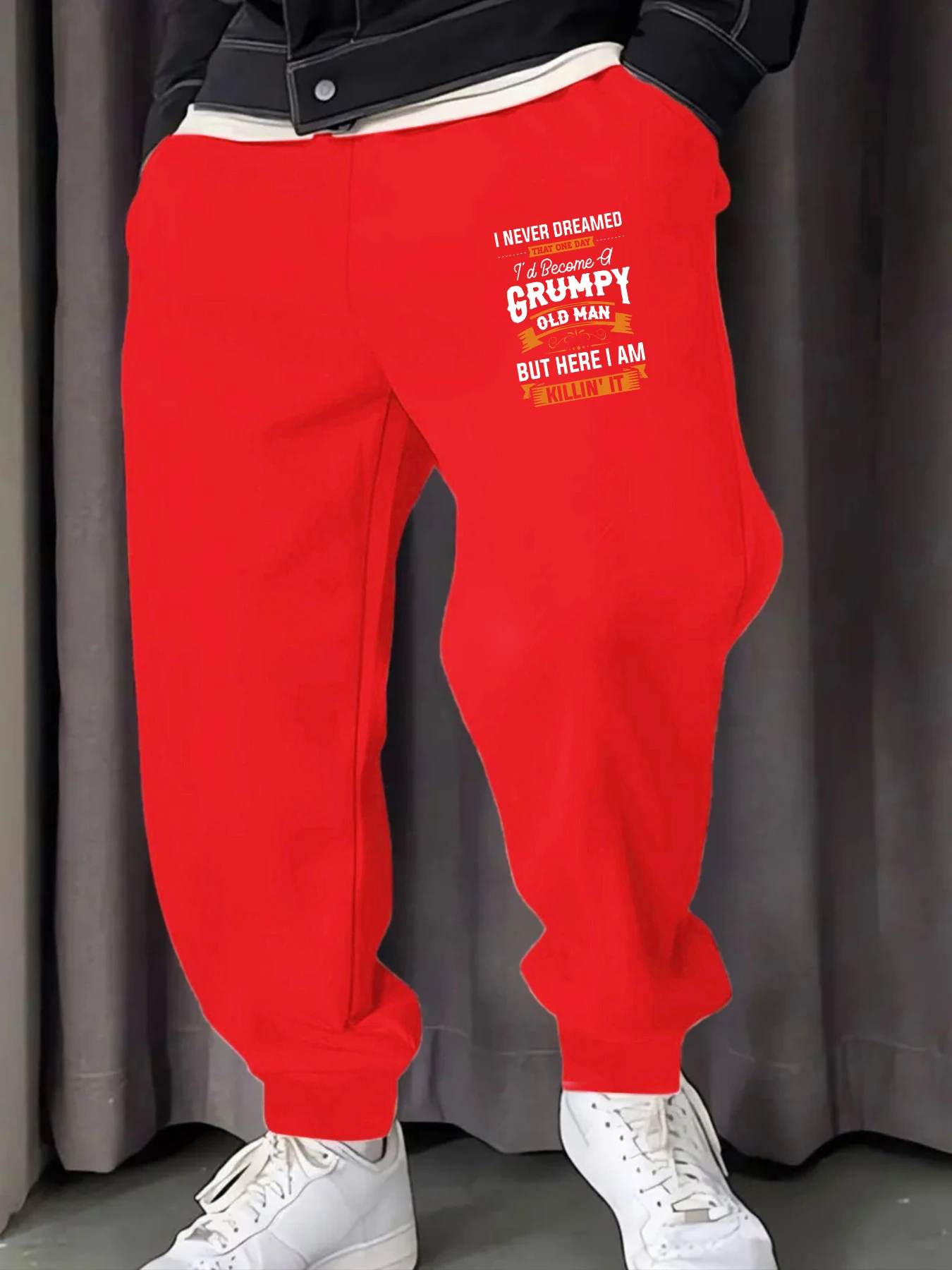 

I Won'T Become A Grumpy Old Man Funny Printing Male Sweatpants Pocket Warm Britches Soft Street Long Pants Y2K Hip Hop Trousers