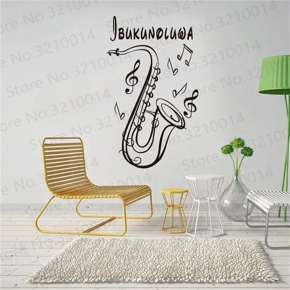 Saxophone Music Instrument Note Wall Decal Custom Made Nursery Name Vinilos Paredes Kids Room Girls Boys Bedroom Decor PW200 