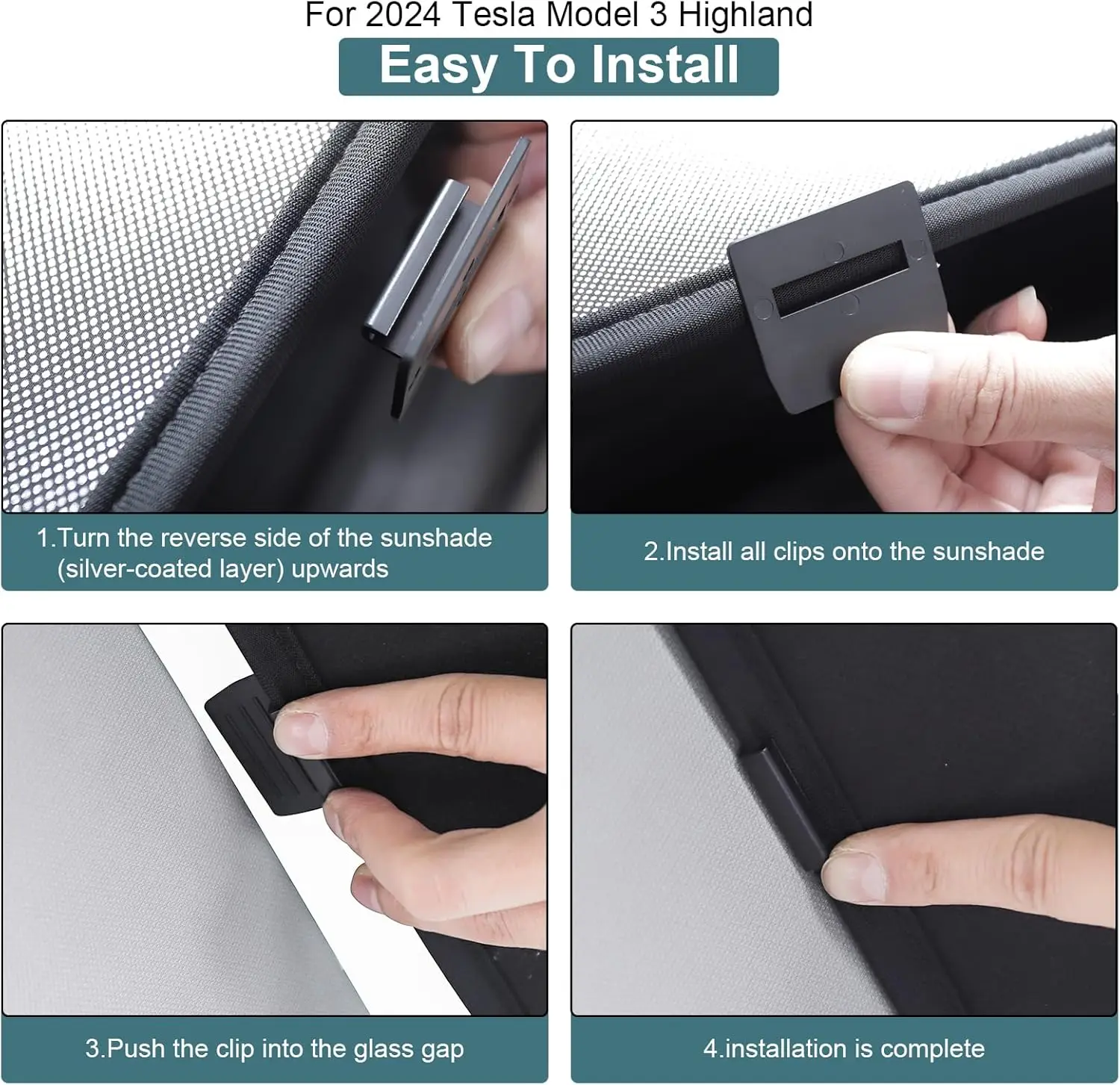 Suitable for Tesla Model 3 Split-Type Sunshade Curtain for Model 3 2016-2023 and Highland 2024 Ice Crystal Sunshade Curtain for Sunroof + Rear Windshield Sunshade