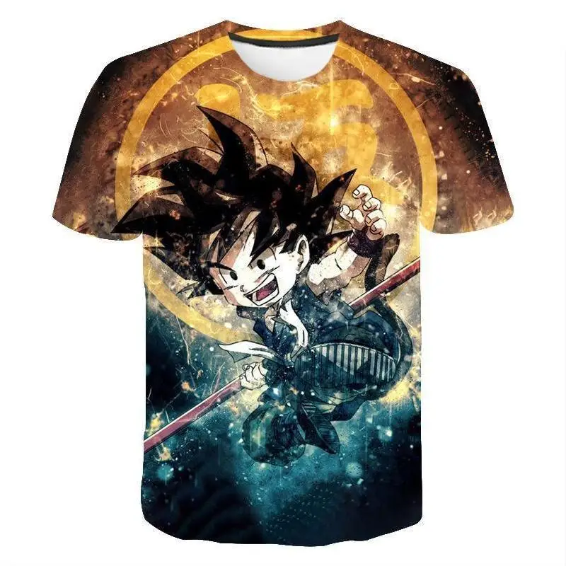 

Dragon Ball Z Anime Son Goku Super Saiyan Men's T-shirt Boys Short-sleeved T-shirt Children's Cool Casual Parent-child Tops