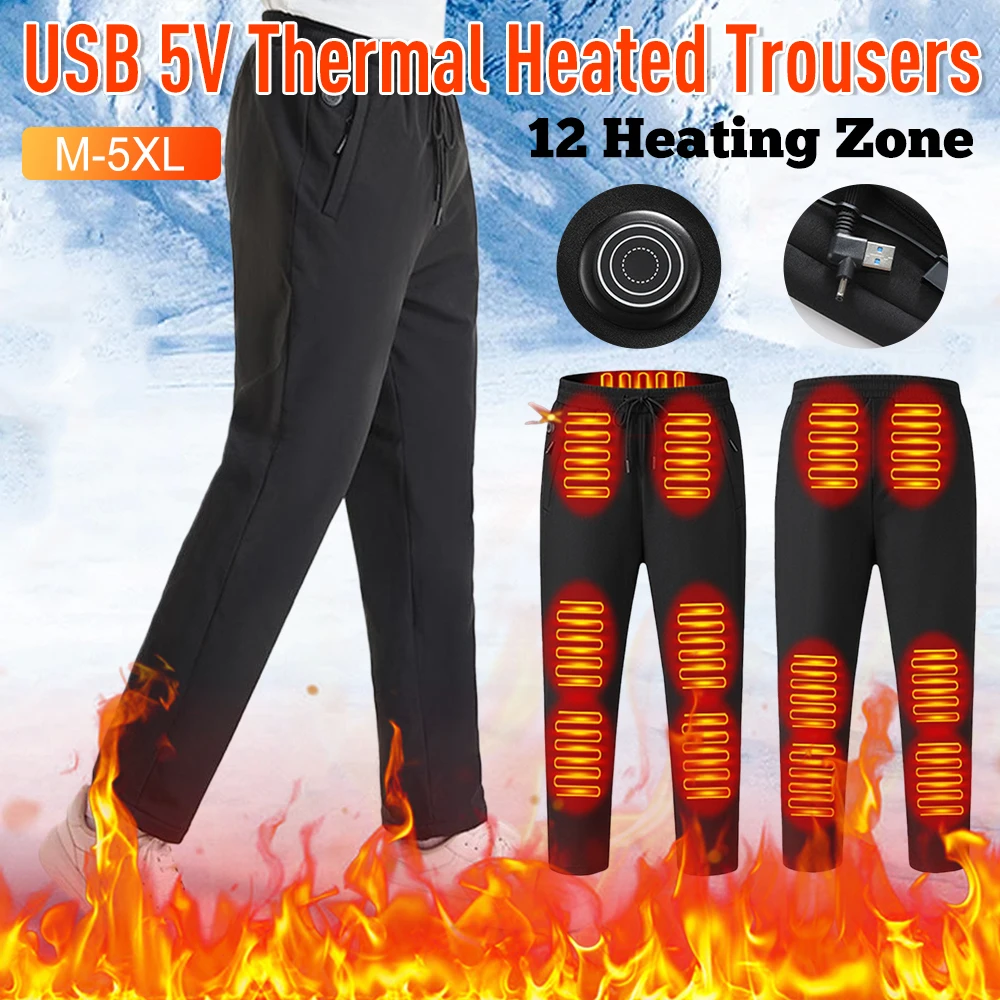 Pantalon chauffant unisexe 12 zones USB 5V pantalon thermique pantalon chauffant électrique 3 modes de température pour le ski en plein air pêche Moto ﻿