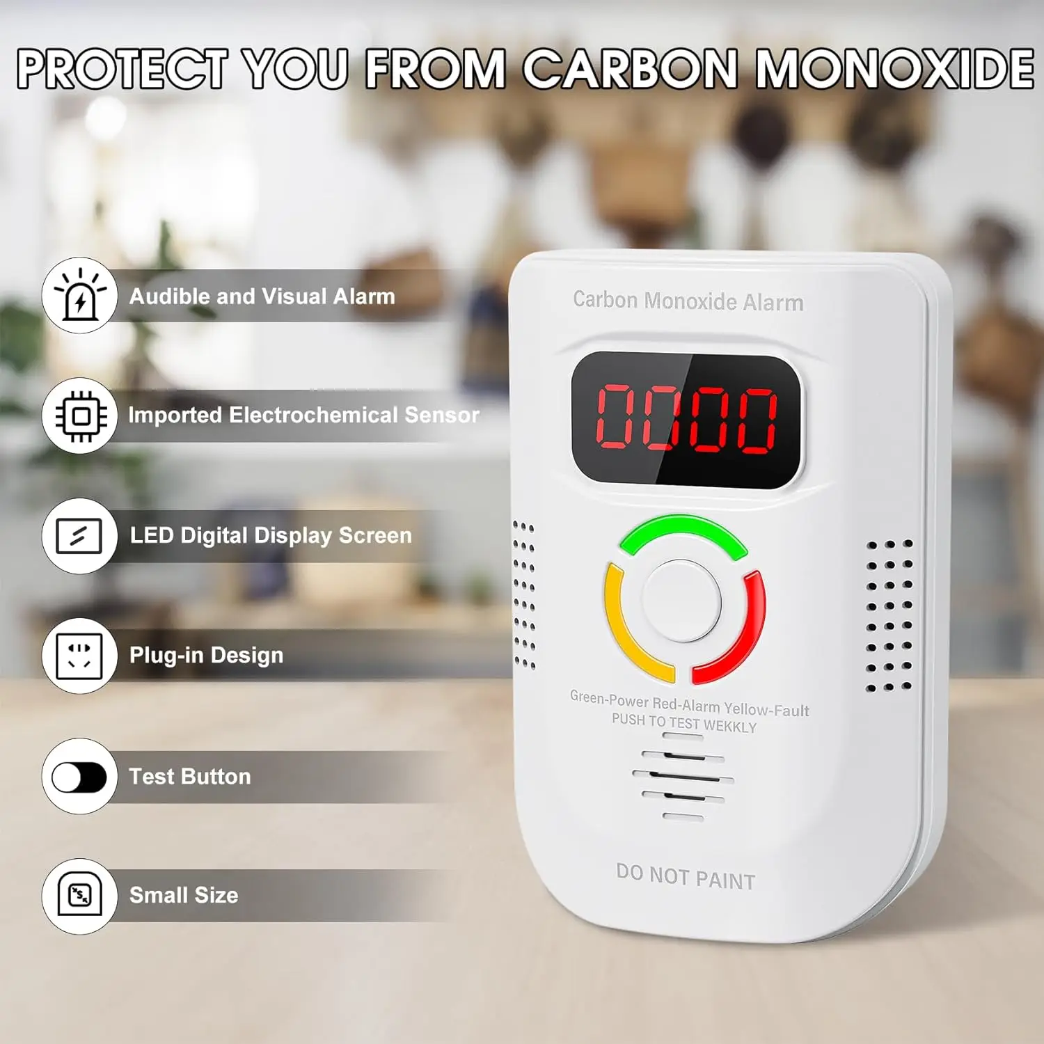 Carbon Monoxide Detectors Plug In, Portable Co Detector With Led Digital Display, Carbon Monoxide Alarm With Audible And Visual