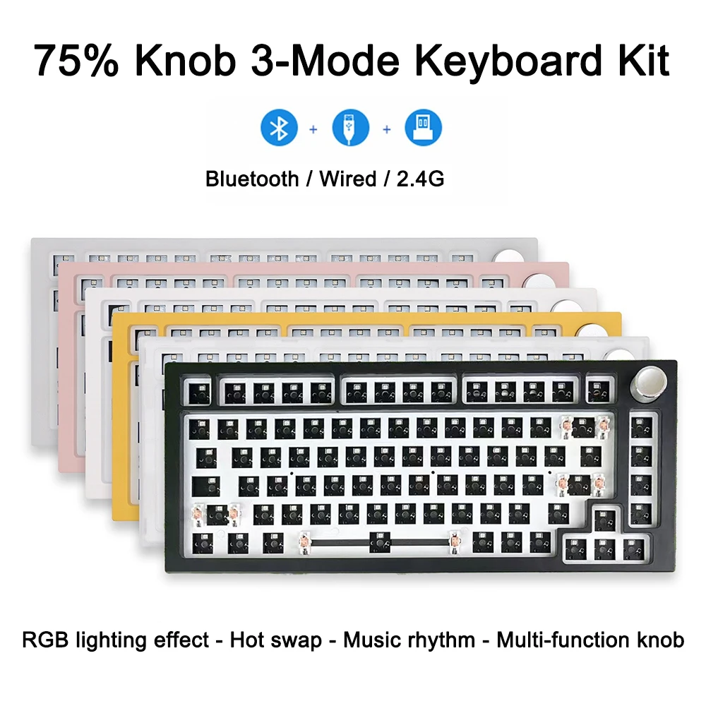 

75 Custom Mechanical Keyboard Kit Wired Wireless Aluminium Keyboard With Knob Gasket Hot-Swap RGB DIY Keyboard PC Gamer Gasket