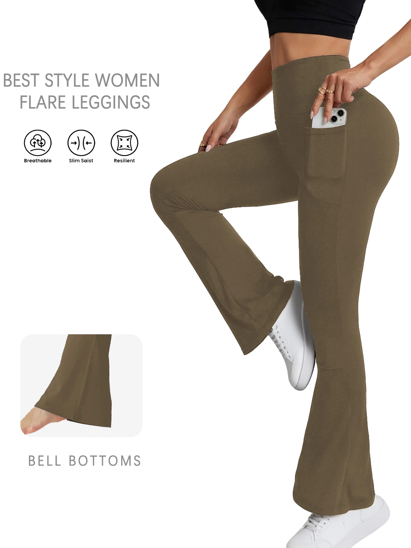 

Женские супермягкие расклешенные брюки с карманами, высокой талией, эффектом коррекции живота, непрозрачные, для тренировок, йоги, бега, дома и повседневной носки