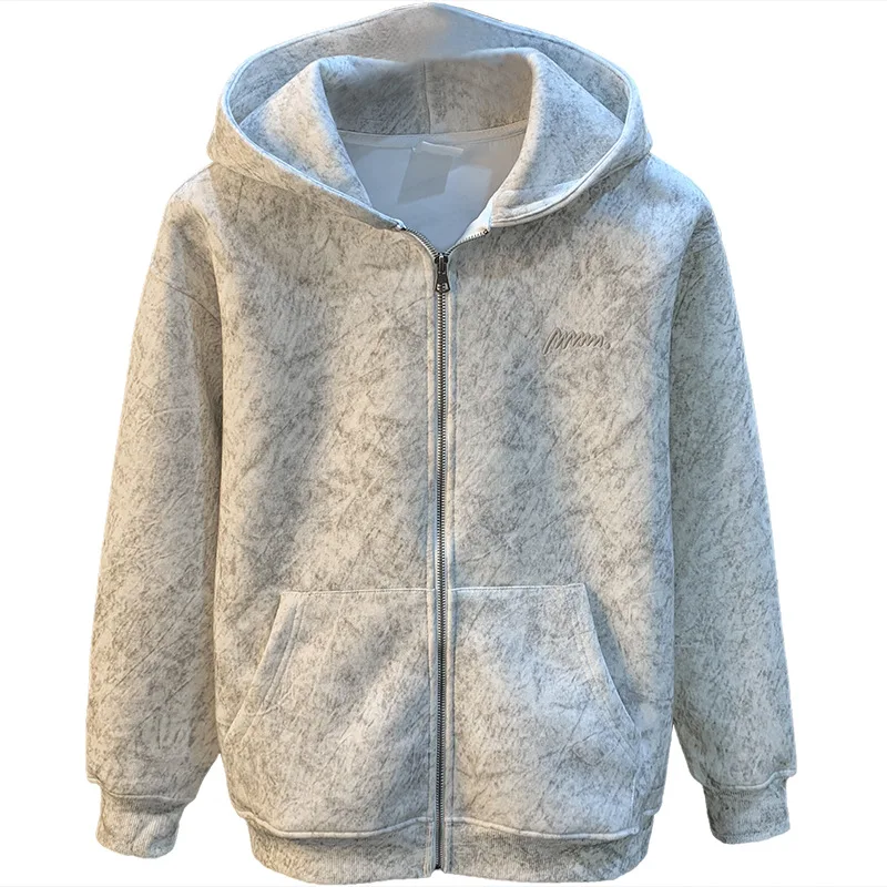 Hooded Sweater Men's Autumn and Winter New Street Trend Zipper Cardigan Trendy Long Sleeve Jacket Loose Printed All-Matching Top