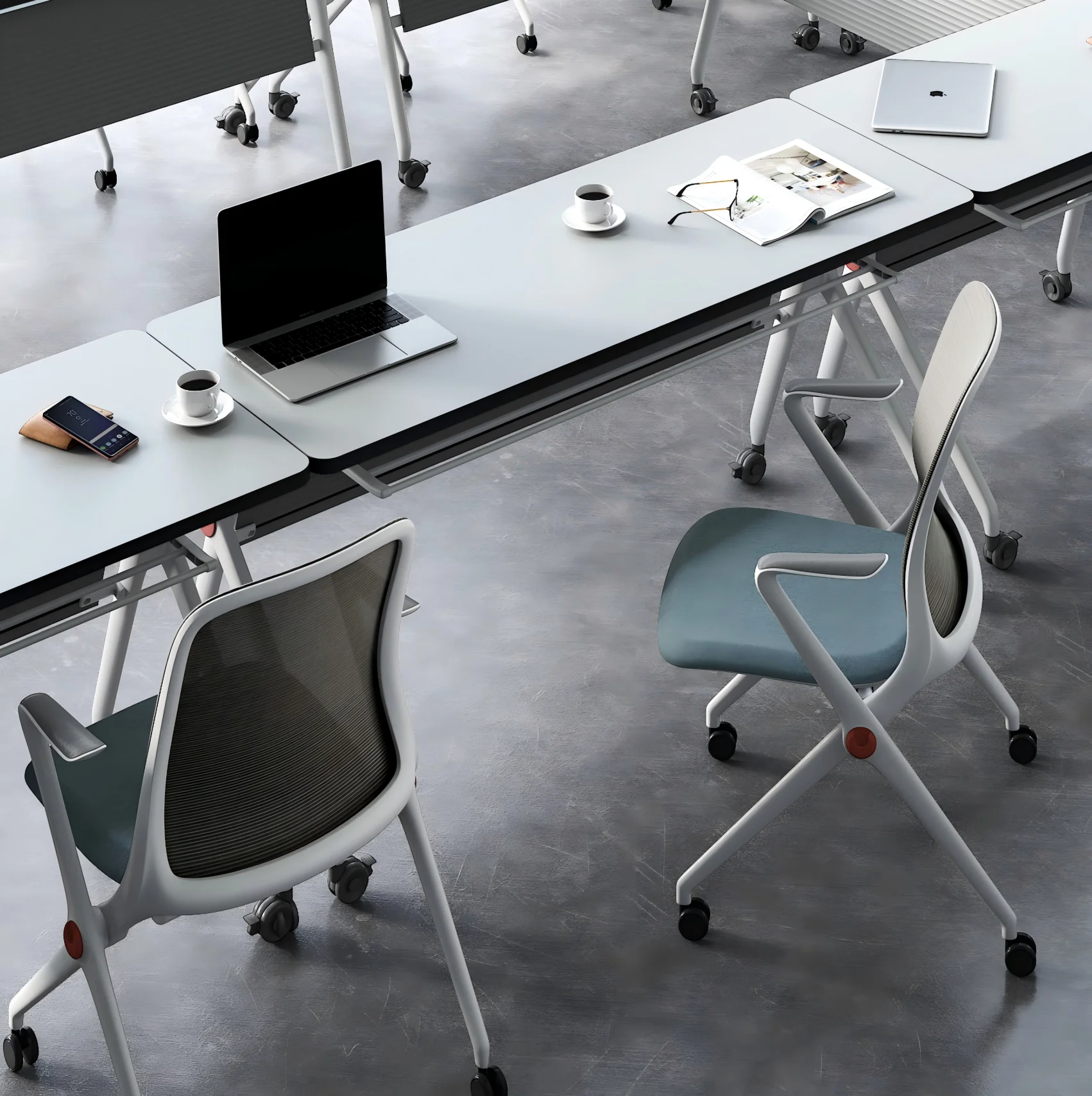 Modern Luxury Meeting Room Office Chair Foldable Stacking Padded Conference Training Chair  Castor Fixed Armrest School Use