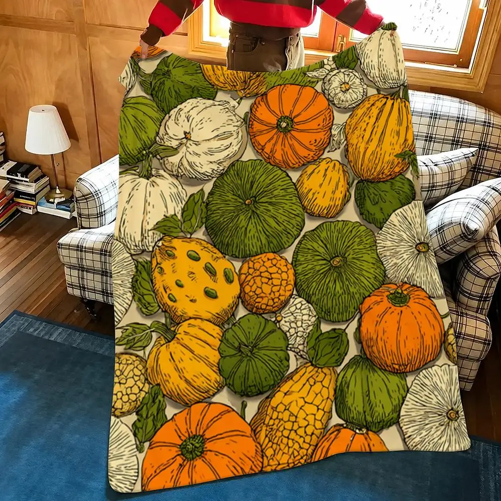 Pumpkin  Throw Plush Flannel Throw Blanket, Sofa Bed Travel Picnic Home Textile Decor