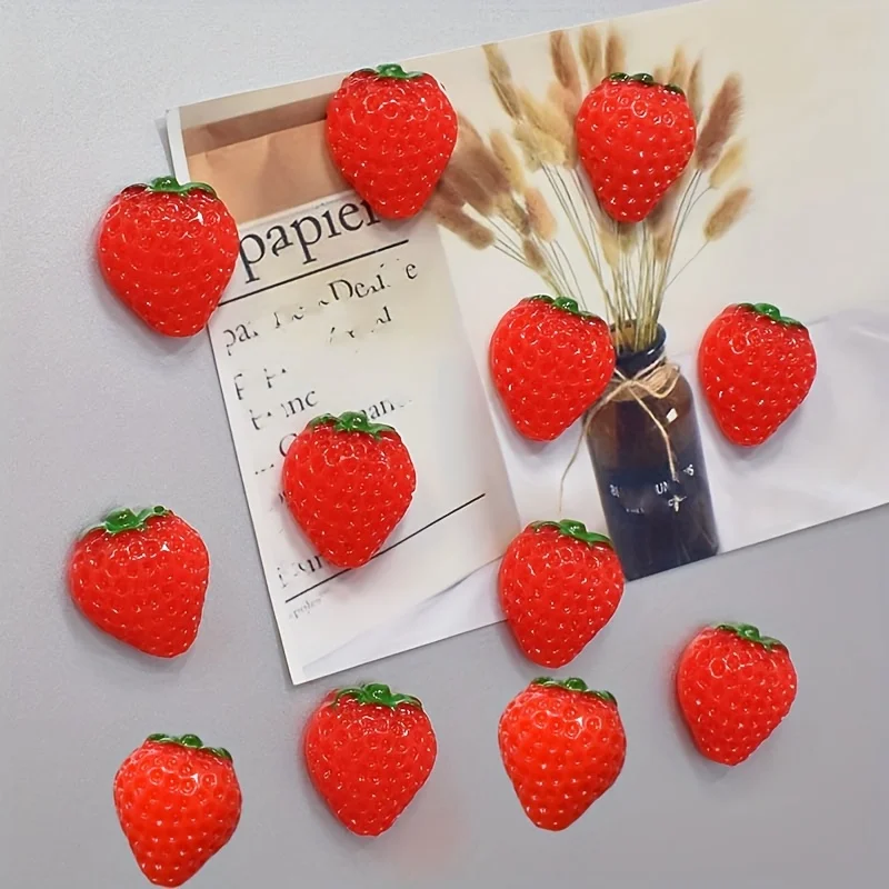 12pcs of Fridge Magnets, Cute Cartoon Strawberry Magnets for Creative Message Boards, Whiteboard Sticky Notes