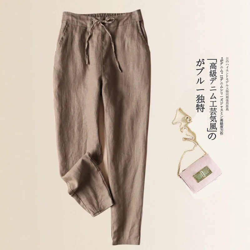 Casual S-5XL Cotton Linen Pants Women 2024 Spring Loose Cotton Trousers Women Vintage Elegant Trousers Formal Pencil Pants 19724