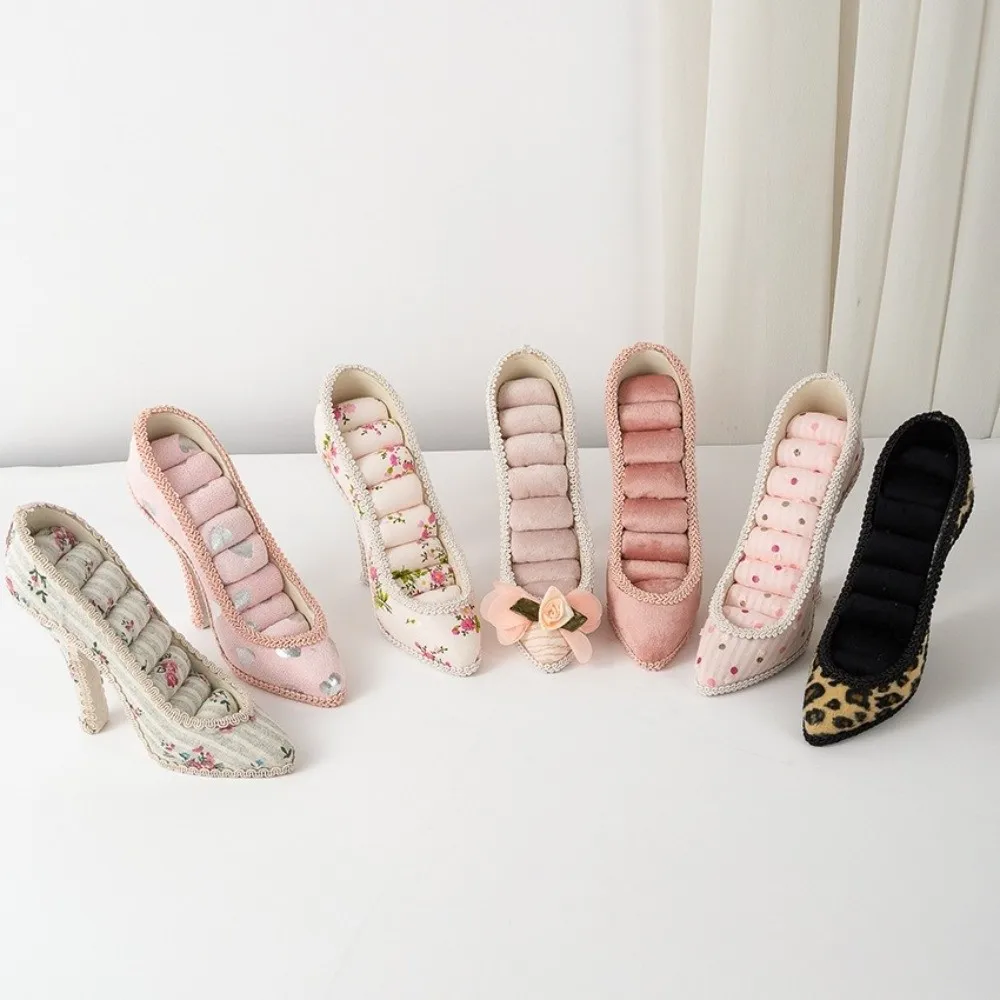 Creative High Heel Shoe Jewelry Holder Pink Lace Leopard Print Jewelry Display Stand Multi-pattern Floral Print