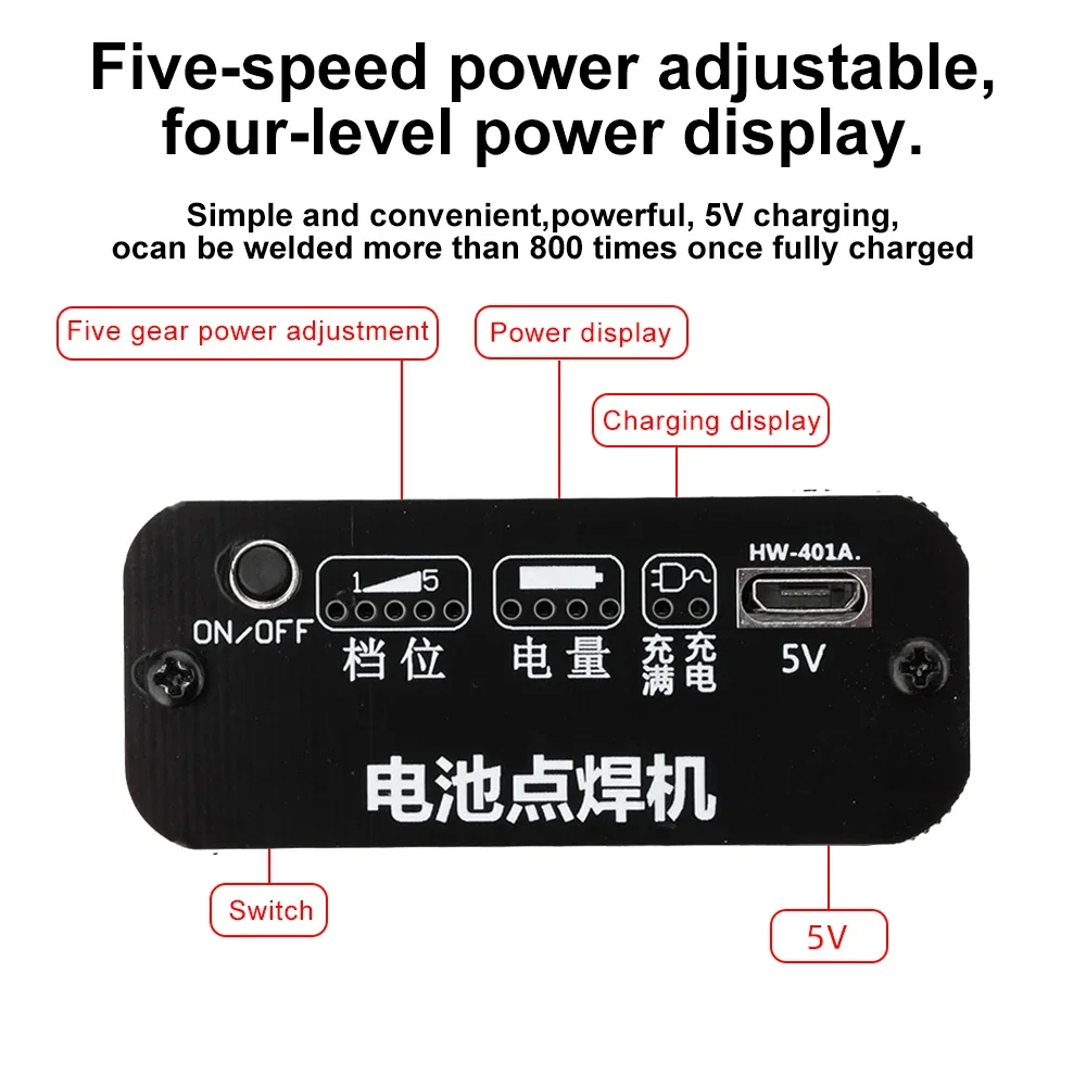 All-in-one Spot Welder 0.1-0.2MM Nickel Welding 5V Portable 18650 Lithium Battery Welding Machine 5/80 Gears Adjust USB Charge