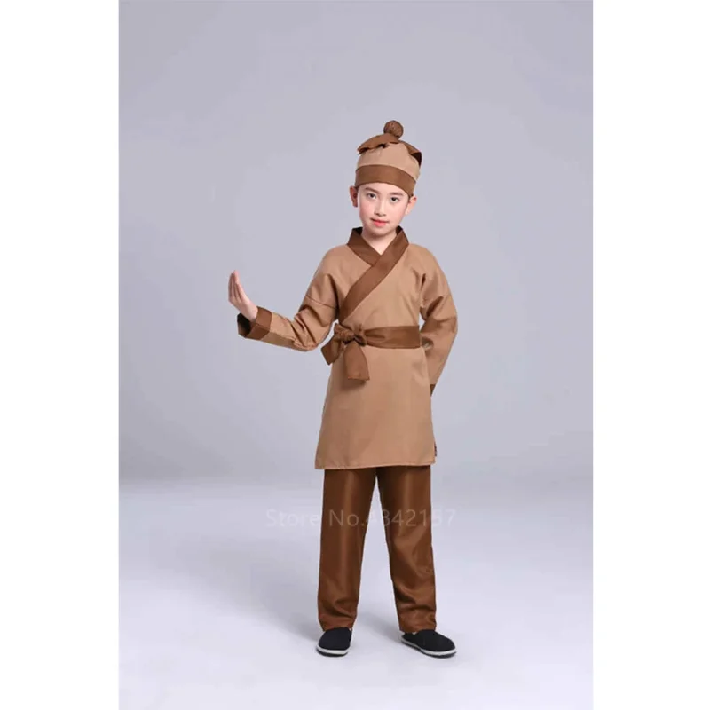 Children Stage Performance Costume Chinese Traditional Style Hanfu Ancient Waiters Farmer Cosplay Costumes Boys Drama Clothes