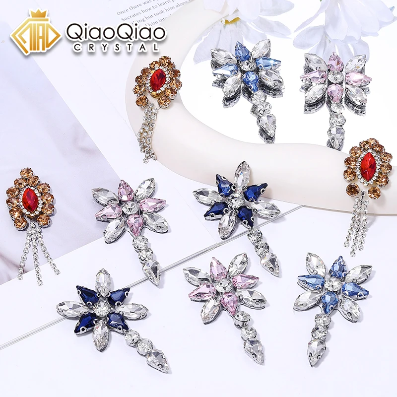 

QIAO New Design 2pcs/Set Iron on Rhinestones Diamond Ornament for Clothing Bag Hoodie Decorations Sparkling Accessory Set