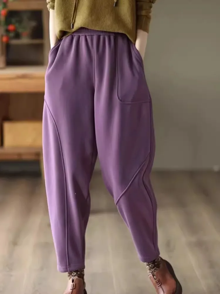 Pantalones de chándal gruesos y cálidos de terciopelo para mujer, pantalones deportivos informales que combinan con todo, pantalones holgados de pierna ancha para invierno, 2024