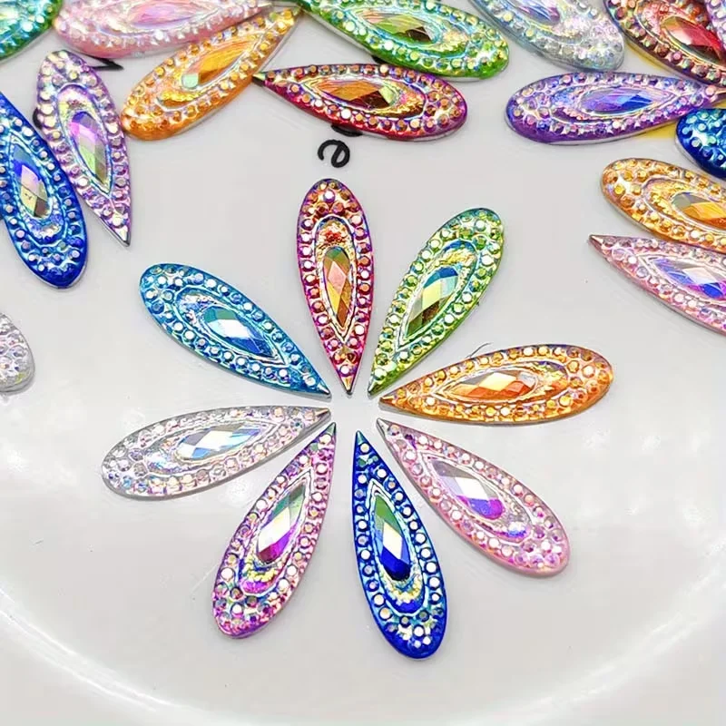 50 shiny AB flat bottom resin 6*20MM peacock tears, perfect for DIY jewelry making, cutting and sewing handicrafts