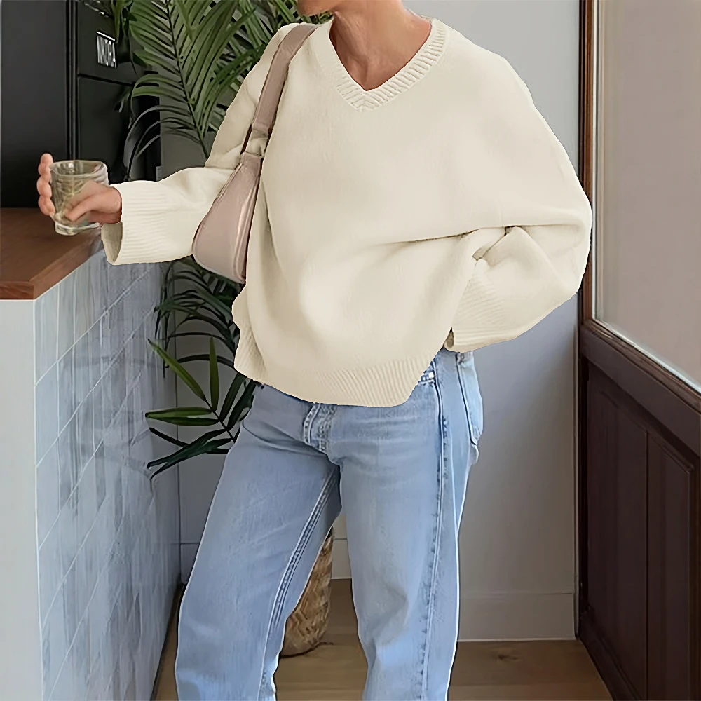 

Модный женский свитер с длинным рукавом и круглым вырезом в деловом стиле, облегающий дизайн, топ без украшений с прямыми рукавами