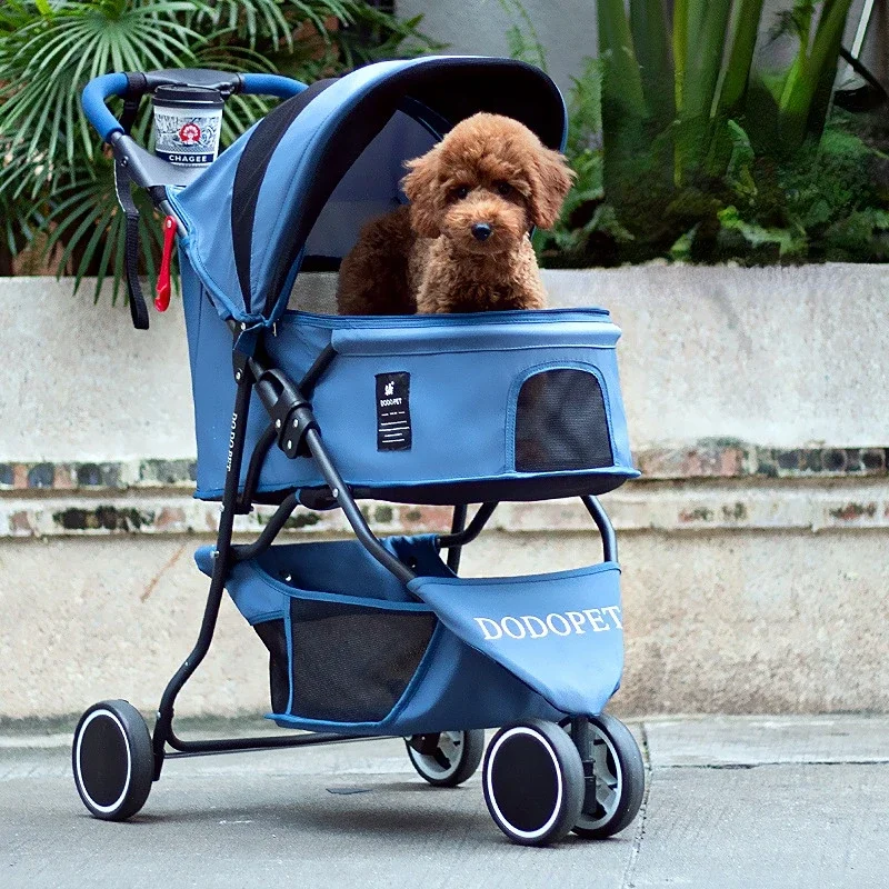 Small and Medium Sized High Landscape Pet Stroller One Click Folding Outdoor Dog Walking Cart Stylish and Breathable Tricycle