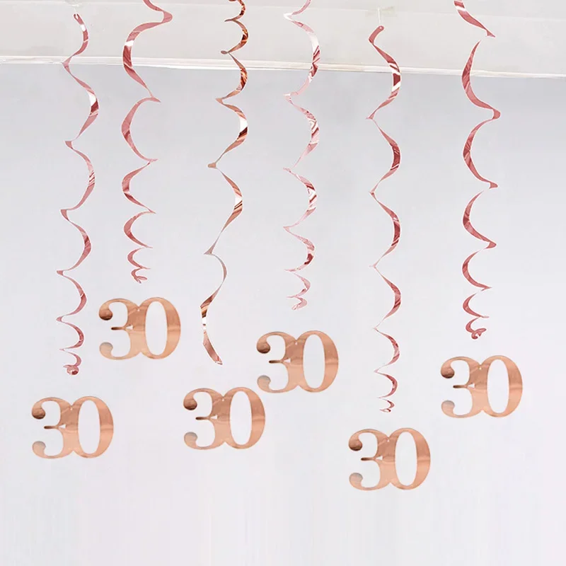 Decoración de feliz cumpleaños, suministros de oro rosa para fiesta, 6 unidades por lote, 16, 20, 21, 30, 40, 50, 60 y 70 años