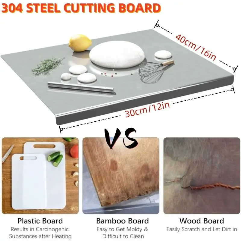 XXL 304 Stainless Steel Cutting Board Anti-Slip & Mildew-Proof! No More Moldy Wooden Boards | Heavy-Duty & Food-Safe, Easy