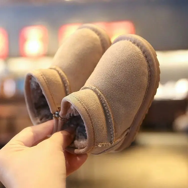 Kids Snow Boots Toddlers Winter Warm Faux Suede Ankle Boots Boys Girls Furry Lined Non-Slip Slip-On Short Boots for Cold Weather