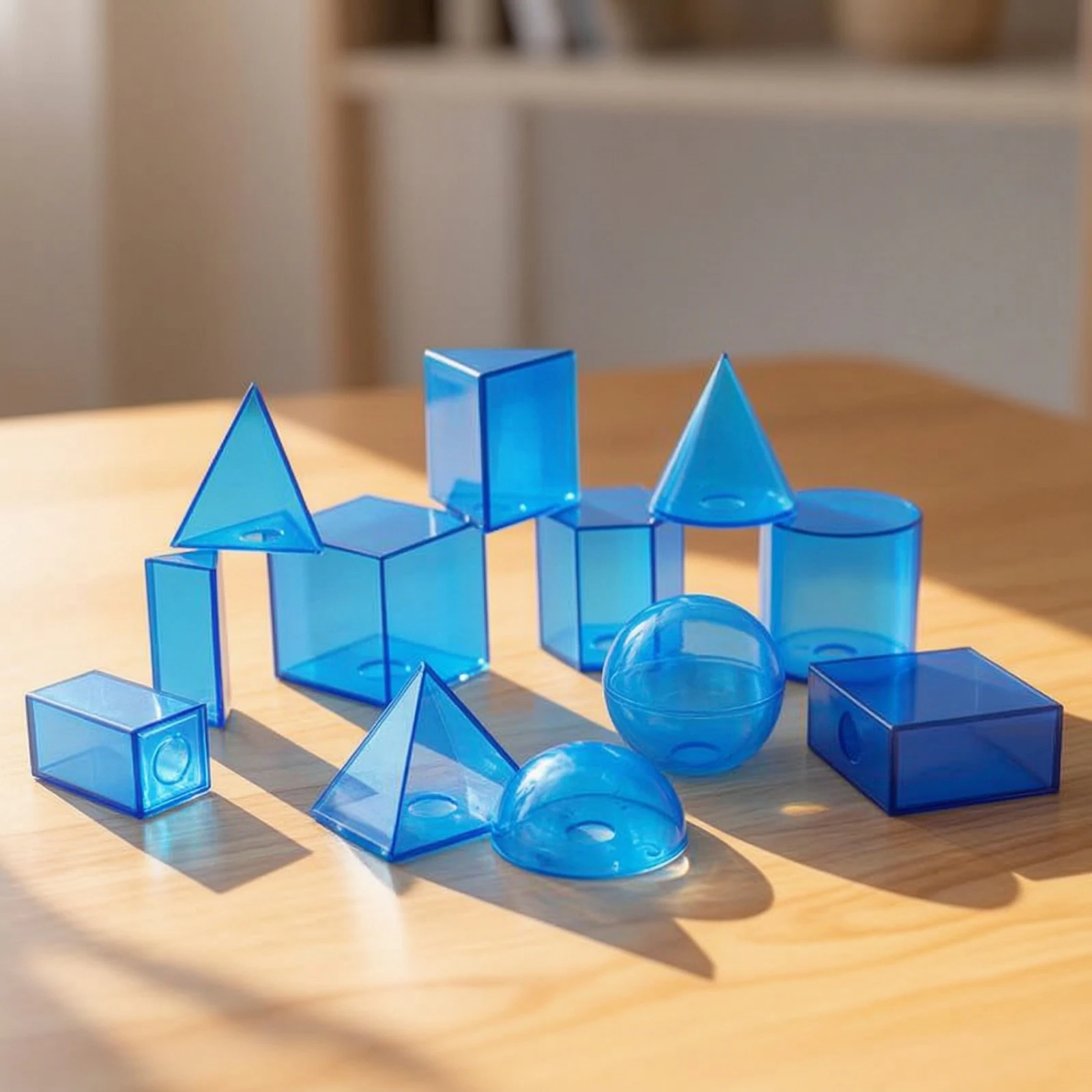 12 Pieces Transparent 3D Shapes Removable 3D Shapes Set Geometric Solids Stackable Teaching Aid Sortable for Teachers, Classroom