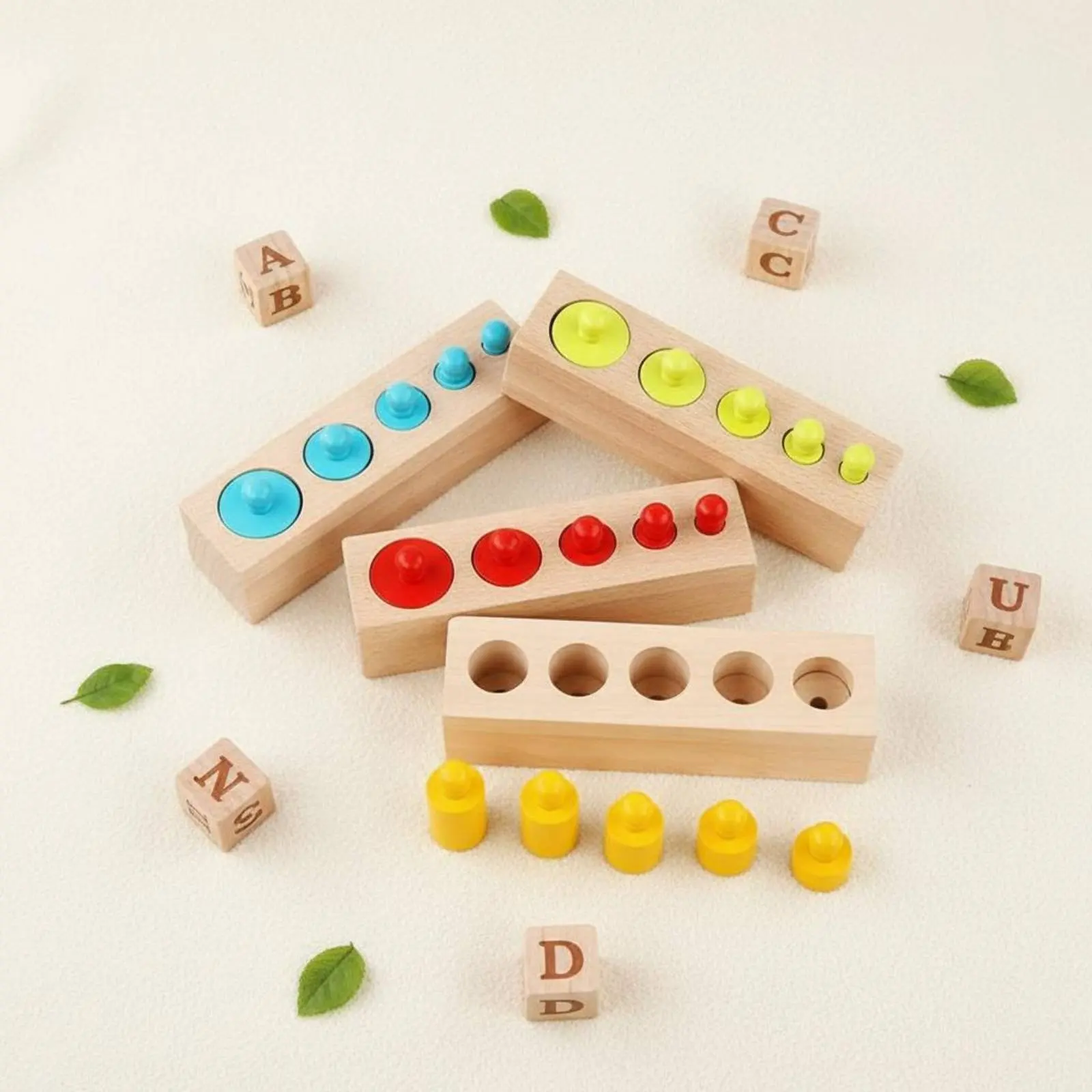Educational Cylinder Blocks Early Development Knobbed Cylinder Sorting Game Wooden Size Discrimination Toy Fine Movement Skills