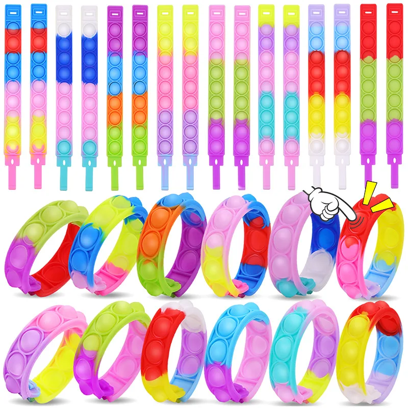 12pcs Colorful Sillicone Pop Fidget Bracelet Party Favors Game Prizes Toys Push Bubble Finger Fidget Sensory Toys Bracelet Toys