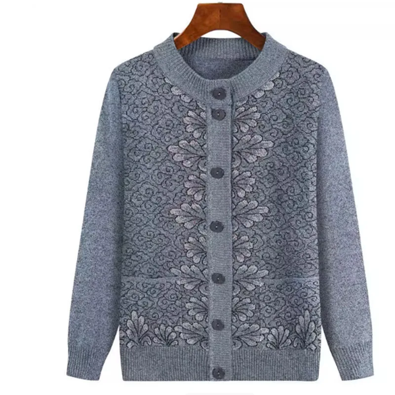 Middle-aged And Old Women Sweater Cardigan Spring Autumn Loose Knitwear Tops Big size Grandma Knitted Cardigan Sweater Coat 1797