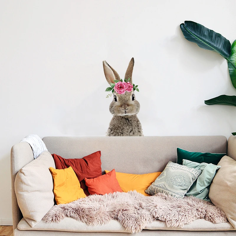 T164# Cute little Rabbit Animal Wall Sticker Kids Room Background Home Decoration Mural Living Room Wallpaper Funny Decal
