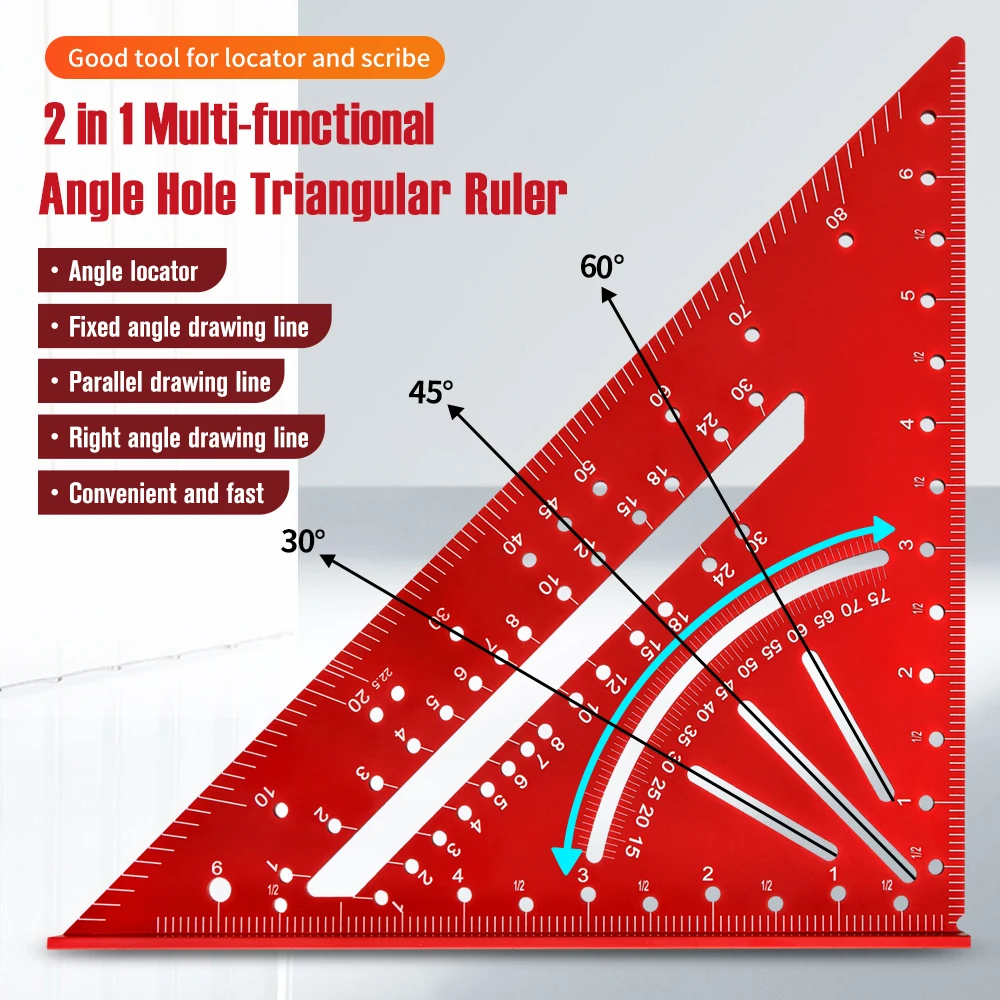 1pc Aluminium Alloy Triangle Ruler, Black/Red Metric Triangle Ruler, Angle Measurement Tool For Woodworking