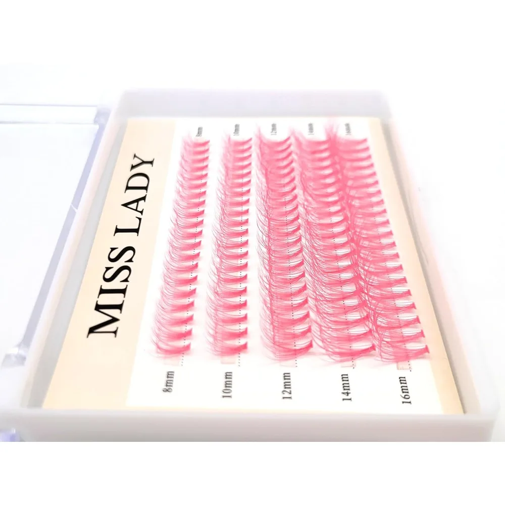 Hot Sale DIY Individual Eyelash Extensions Colored Faux Mink Lash Clusters 3D Volume 20D Curl C Thickness 0.10mm Length 8-16mm Mixed Tray 100 PCS Pink Eyelash Clusters Best Sellers