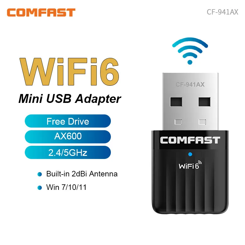 

Comfast WIFI 6 USB Adapter AX600 Network Card Dongle 5G+2.4GHz 802.11AX Antena Para PC Signal Reception For Laptop Win 7 10 11