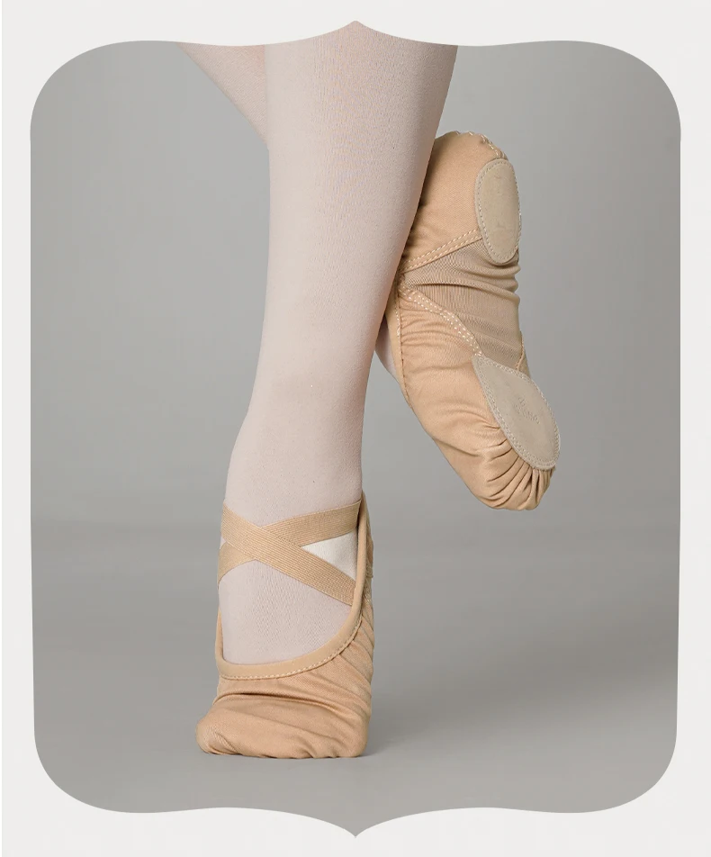 Atmungsaktive Mesh-Patchwork-Tanzschuhe mit weicher Sohle für Damen, Ballettschuhe mit geteilter Sohle für Mädchen und Kinder, hochelastische Canvas-Ballettschuhe – Detail 10