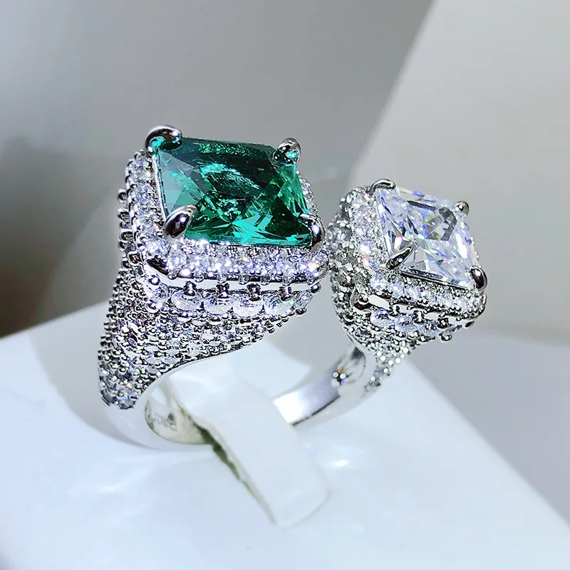 New Fashion Emerald Butterfly Ring Female Opening Full Diamond Ring 925 Stamp Temperament Wild Birthday Wedding Party Gift