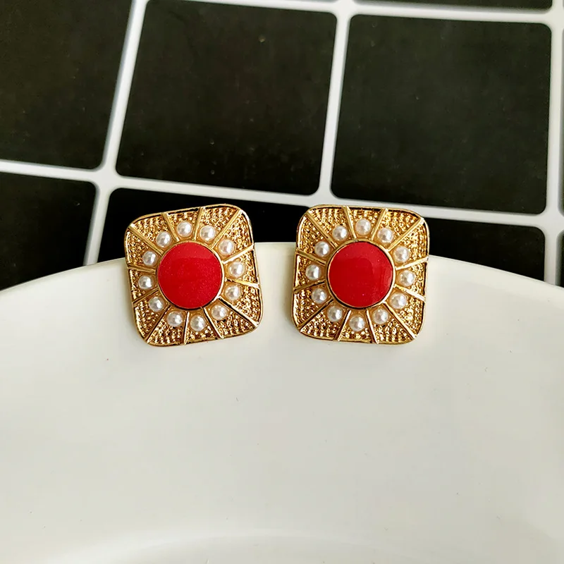 Vintage Earrings Geometric Square Resin Drop Enamel  Large And Exaggerated Women's  For Daily Parties