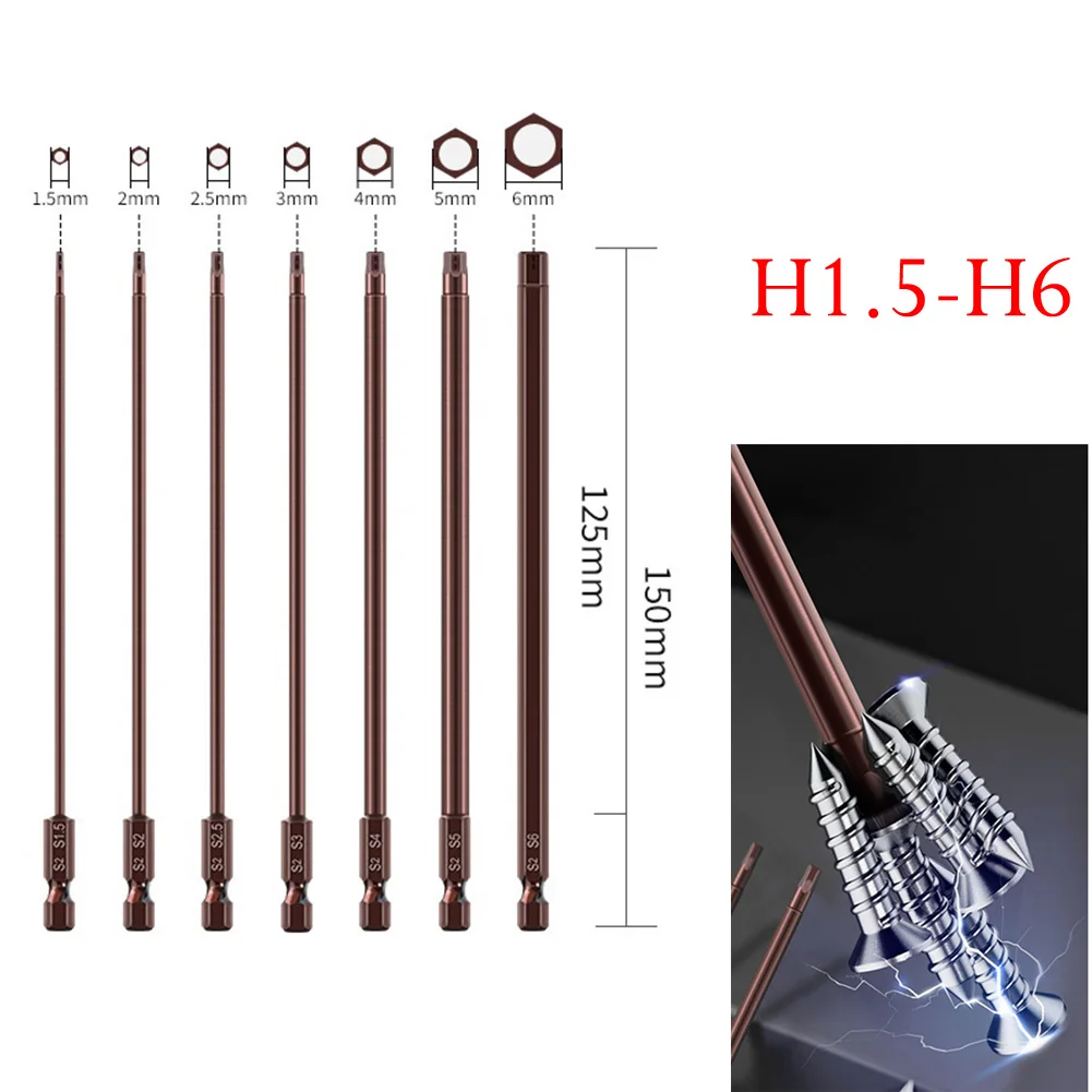 Magnetic Hex Head Screwdriver Bits 2PCS Alloy Steel 150mm Size Range 1 5 to 6mm Compatible with Electric Drills