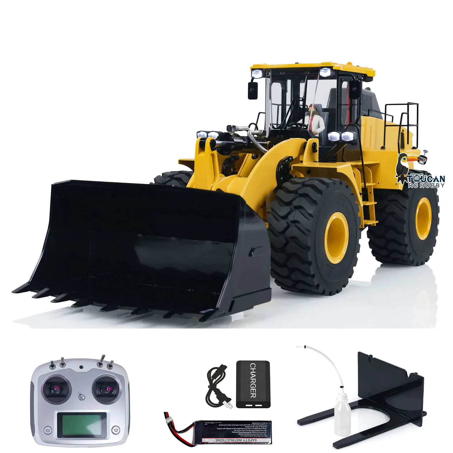 US Stock WA470 1/14 Metal RC Hydraulic Loader Model Remote Control Construction Vehicles with Lights Sound Battery Model