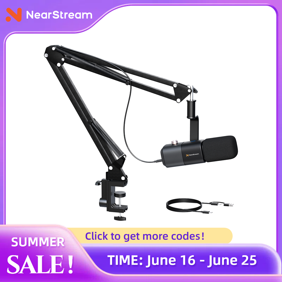 NearStream USB XLR Dynamic Microphone Boom Arm Professional pc Mic for Gaming Studio set Podcast Recording Streaming Microphone