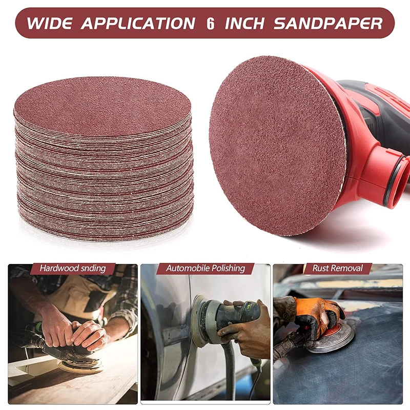 

6 inch No Hole 150mm Sandpaper Woodworking Metal Grinding Disc Abrasive Polishing Tool 40-2000 Grit Sanding Discs Polishing Tool