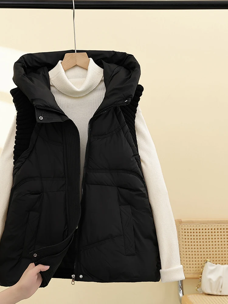Fall Winter Short Loose Women's Cotton Vest Warmth Anti-Cold Clothes Casual Style Polyester Fiber Cotton Lined Hooded Jacket