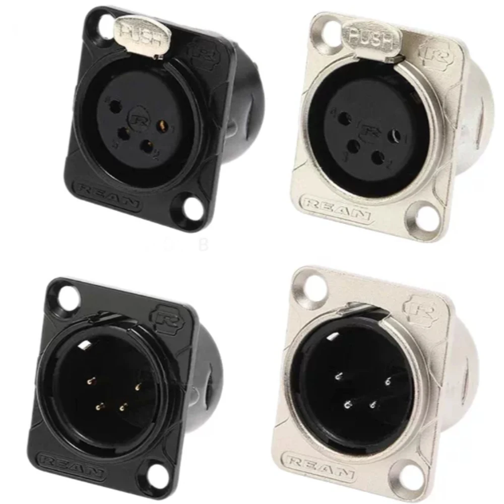 2PCS 4 Pin XLR Male Female Socket Black Silver D-type Panel Mount Microphone Audio Connector for Stage Mixer