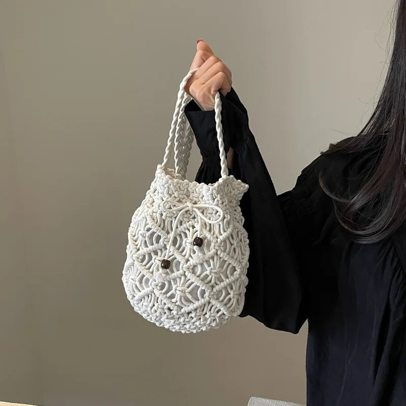 

Cotton Rope Woven Women's Shoulder Bag Bohemian Handmade Crossbody Bags Knitted Summer Bucket Beach Handbags