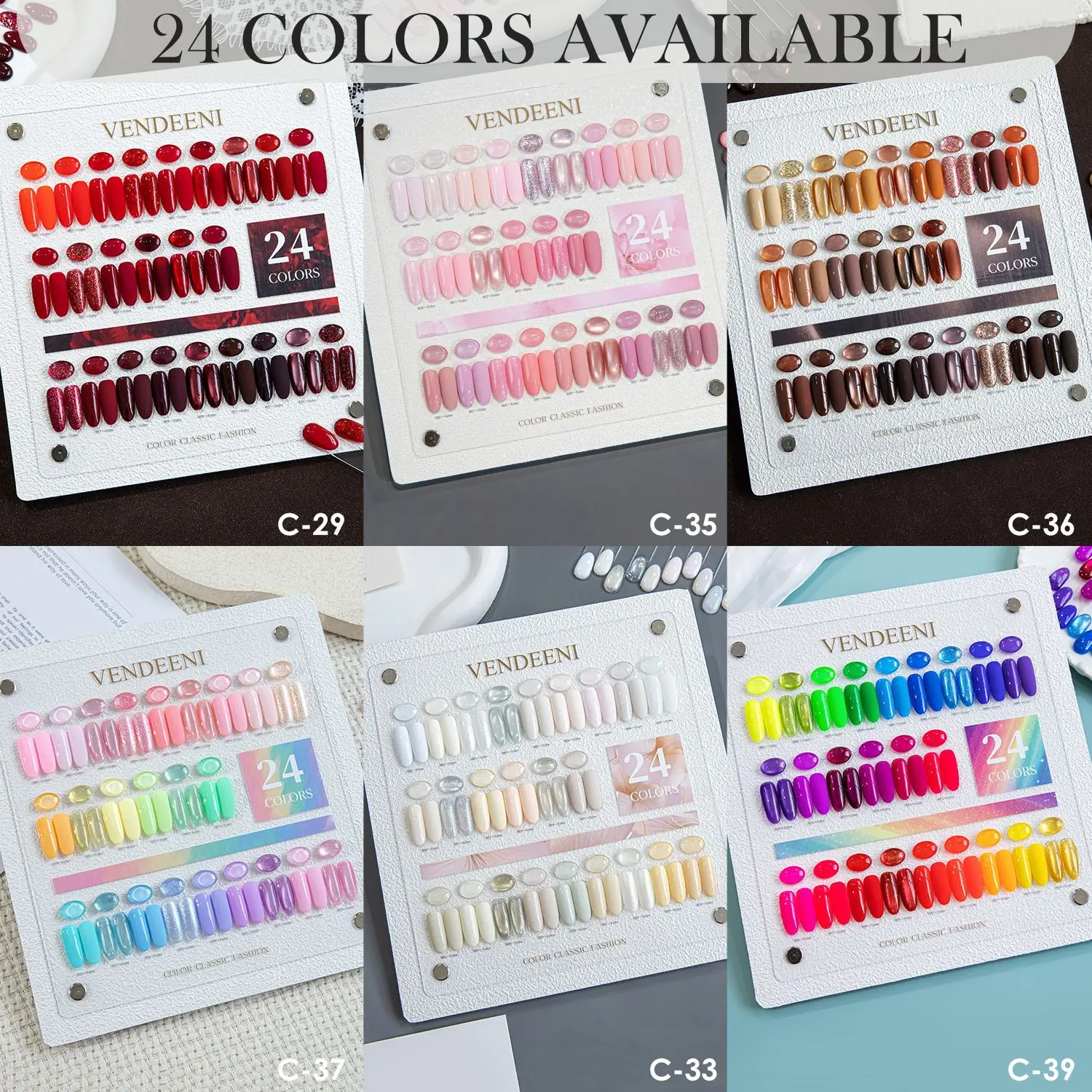 

Eleanos New 24 Colors/Set Gel Nail Polish Set With Display Nail Gel Collection Aurora Glitter Pink UV LED Soak Off Gel Varnish