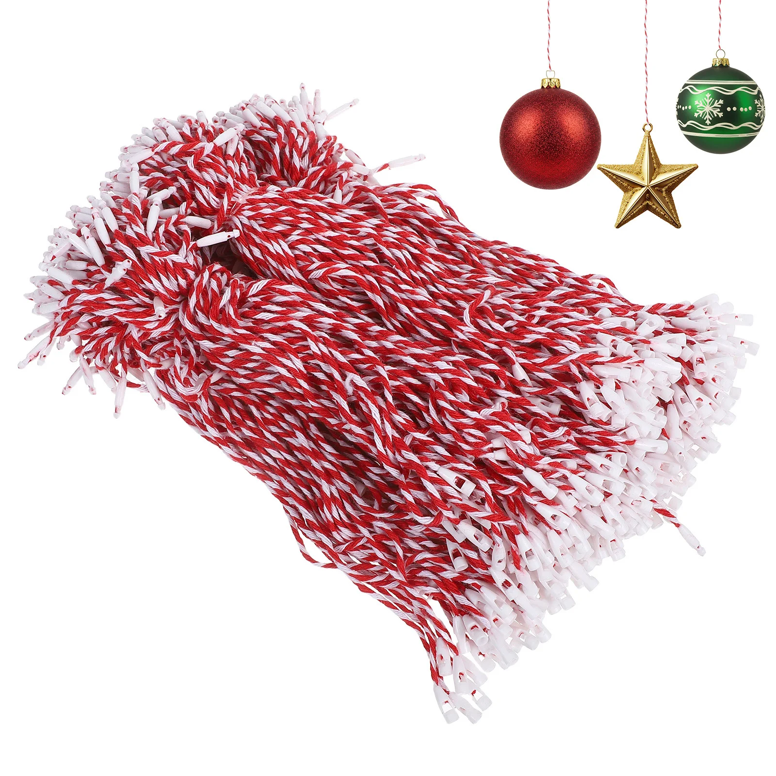 

500Pcs Christmas Decoration Ropes Rustic Cotton Ornament Hanging Strings with Snap Lock Fasteners for Holiday Tree Baubles
