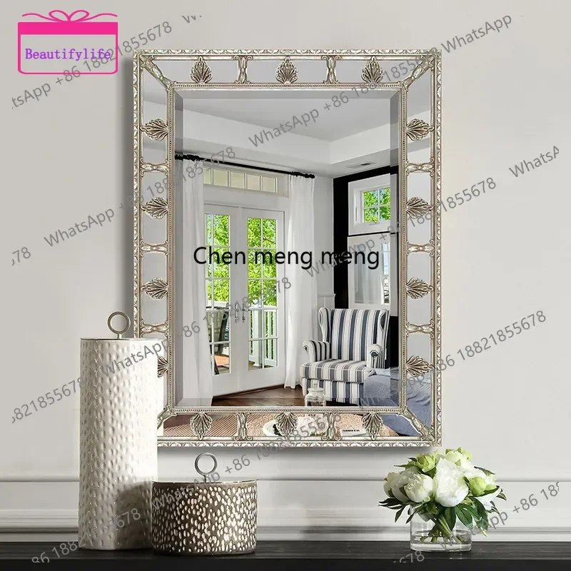 a17   European-style high-end mirror household wall-mounted living room light luxury decorative mirror French master bedroom