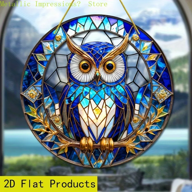 1pc 2DFlat Round Hanging Sign Acrylic Owl Design Sun Catcher Hanging Ornament  suitable for holiday party decor