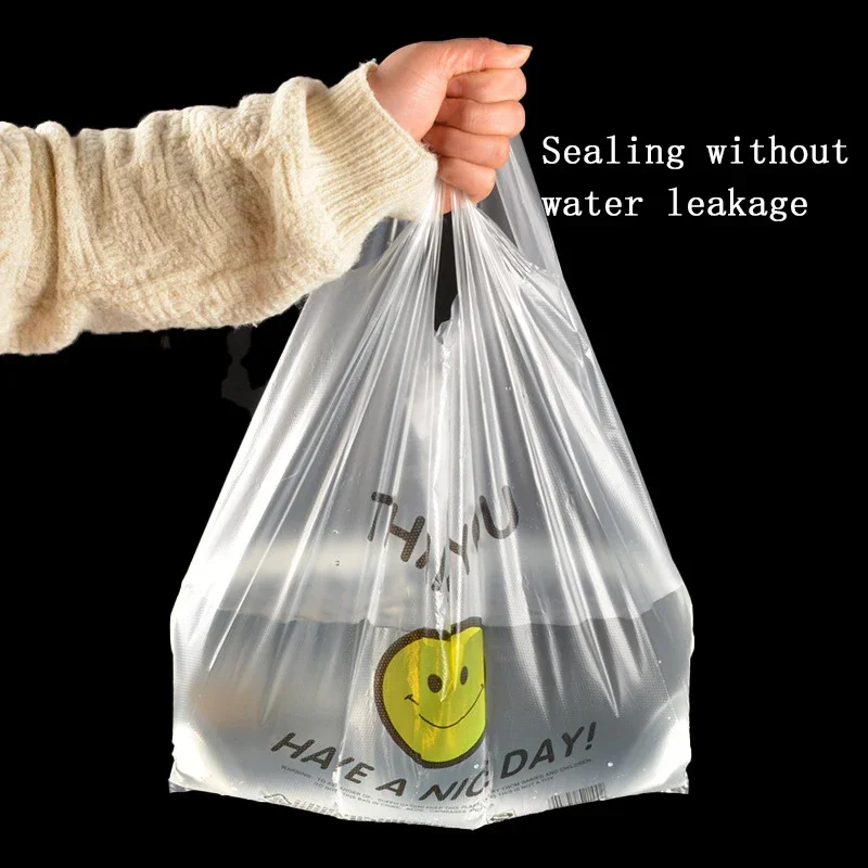 50 Pcs Plastic Bag 3 Sizes Food Storage Bags with Handle supermarket Grocery Shopping Useful Shopping Bag Kitchen Storage Basket